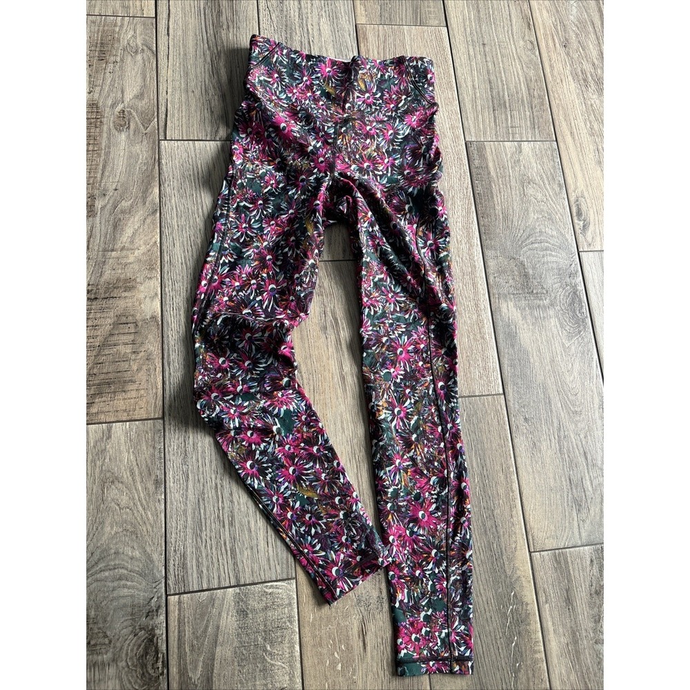 Lululemon Leggings 4 Pink Multi Floral High Rise Athletic Yoga Tights Gym Wear